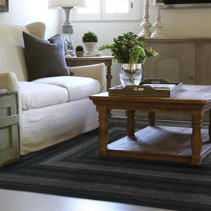 Homespice Jet Black Braided Rugs 6x9' – Primitive Style Large Black Area Rug - Image 10