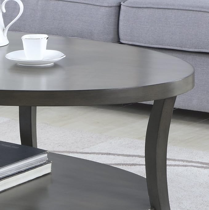 Roundhill Furniture Perth Contemporary Oval Shelf Coffee Table - Image 2