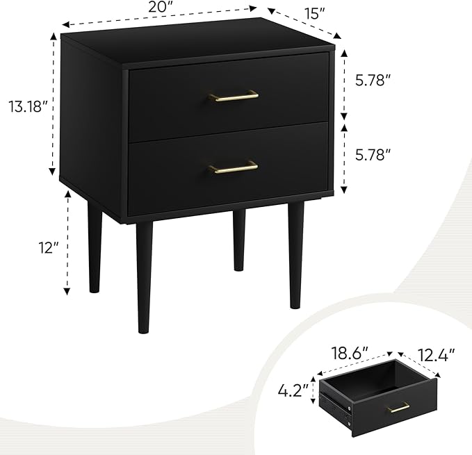 Smart FENDE Night Stand, Mid Century Modern End Table, Wood Night Stand - Image 2