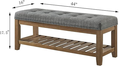 24KF Large Rectangular Upholstered Tufted Linen Fabric Ottoman Bench, Padded - Image 2
