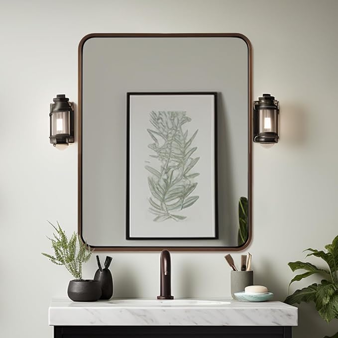 ANDY STAR 40x36 Inch Bronze Bathroom Mirror, Rounded Rectangle Oil Rubbed - Image 9