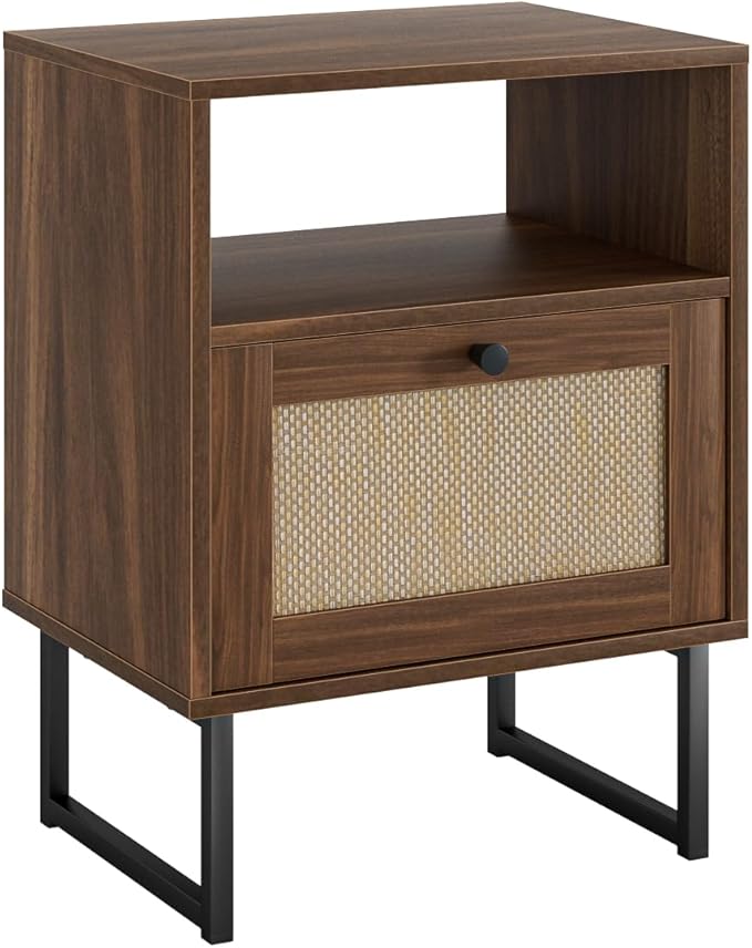 Rattan Nightstand, Boho Night Stand Farmhouse Wood Bedside Table - Image 7