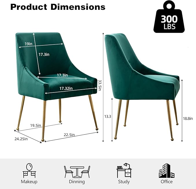 Velvet Dining Chairs Set of 2, Furniture Collection Modern Contemporary - Image 3