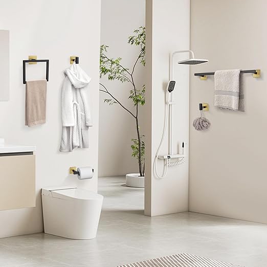 YACVCL Towel Bar Set, 5-Piece Black and Gold Bathroom Hardware Set, SUS304 - Image 7