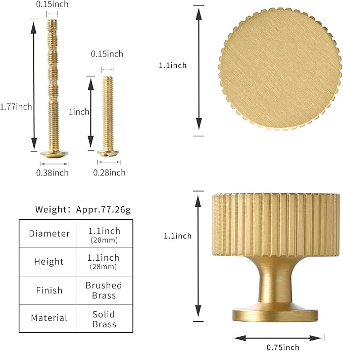 SALISENG- 5 Pack Solid Brass Kitchen Cabinet Knobs, Matt Gold Drawer Pulls - Image 6