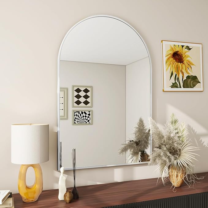 BEAUTYPEAK 26"x38" Arch Bathroom Mirror, Wall Mounted Vanity Metal Frame Mirror by BEAUTYPEAK