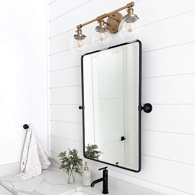 20 x 24 ‘’ Farmhouse Black Metal Framed Pivot Rectangle Bathroom Mirror Rounded - Image 4