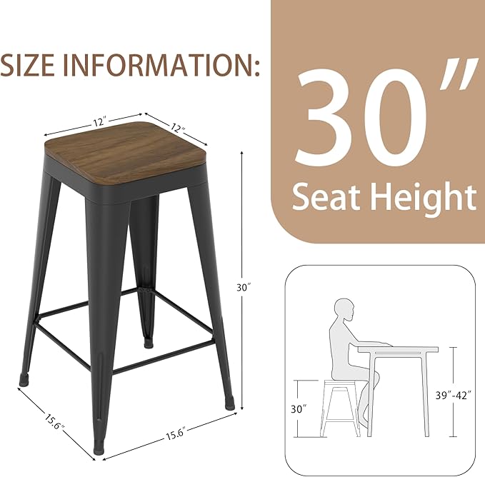 30 inch Backless Bar Stools Set of 4, Indoor Metal Bar Stools - Image 3