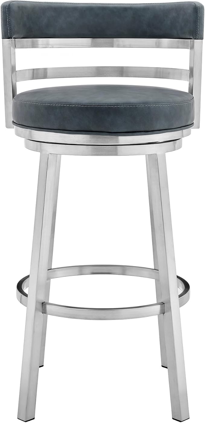 Armen Living Titana 26" Counter Height Swivel Blue Faux Leather and Brushed - Image 4
