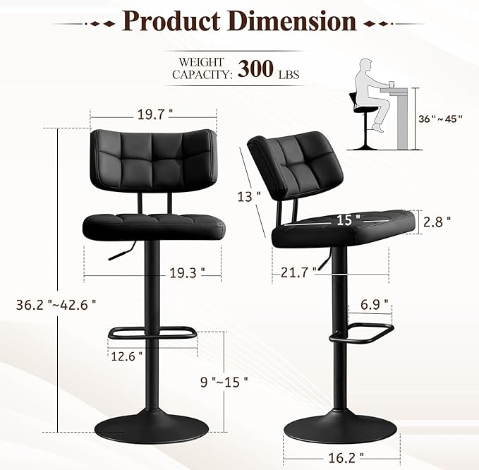 Furniliving Upholstered Bar Stools Set of 4, Faux Leather Swivel Bar Stools - Image 2