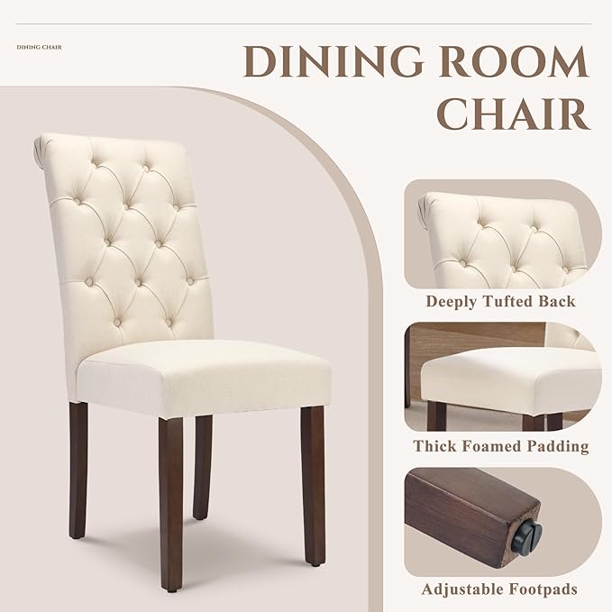 COLAMY Tufted Dining Chairs Set of 2, Accent Parsons Diner Chair Upholstered - Image 4