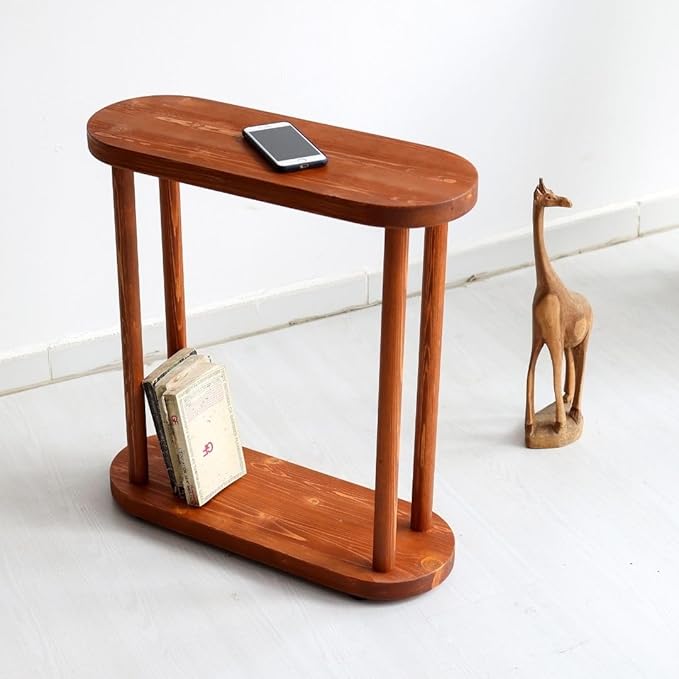 Oval Solid Wood Narrow Side Table, Slim Small Pedestal Coffee Table - Image 2