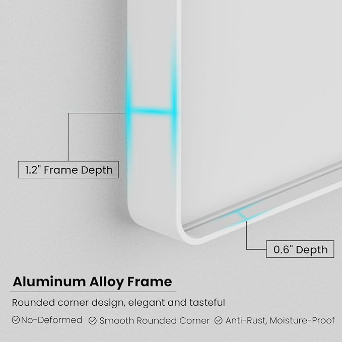 White Bathroom Mirror 40x32 Inch, Rounded Rectangle Matte Bathroom Vanity Mirror - Image 4