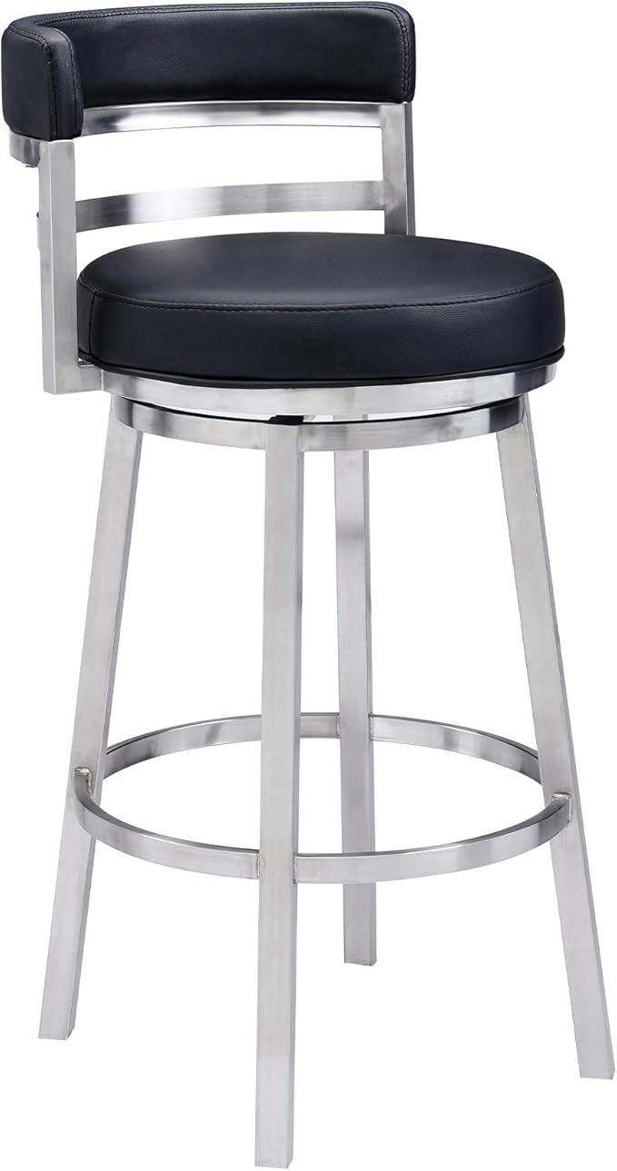 Armen Living Madrid 26" Seat Height Swivel Modern Black Faux Leather and by ArmenLiving