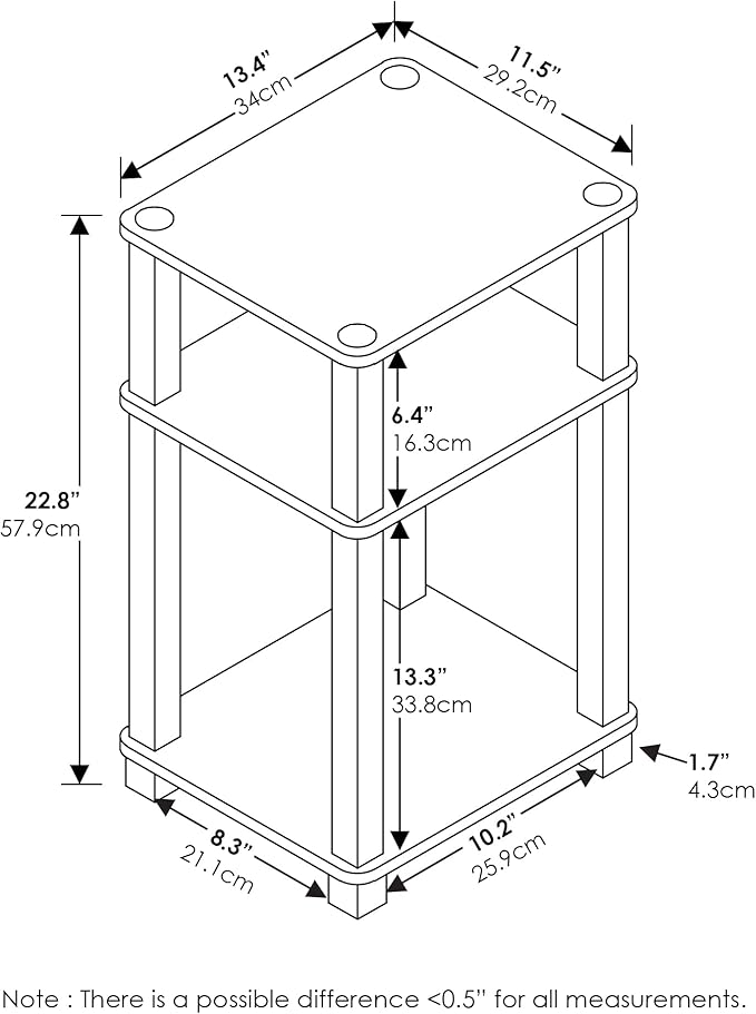 Furinno Just 3-Tier Turn-N-Tube End Table, Amber Pine/Black - Image 3