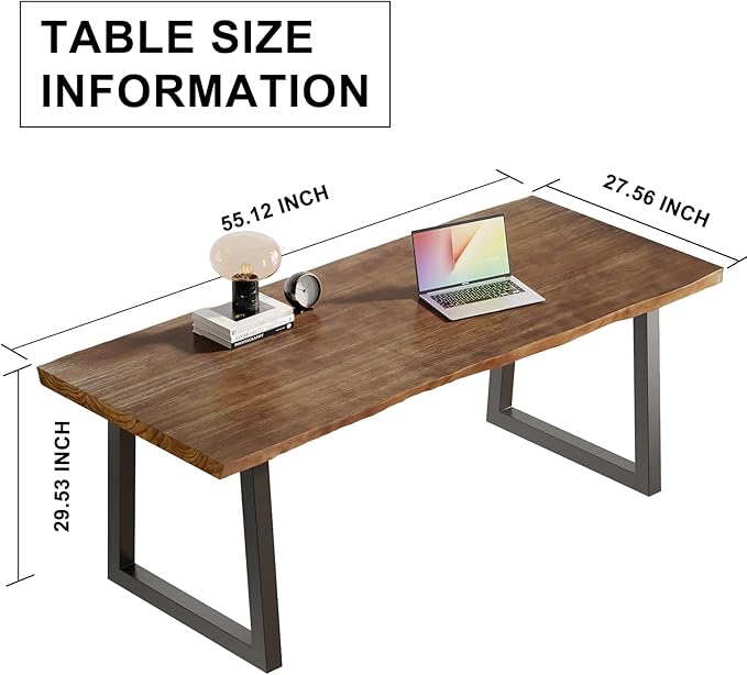 Solid Wood Computer Desk, Rustic Style 55-inch Large Office Desk- Modern Gaming - Image 3
