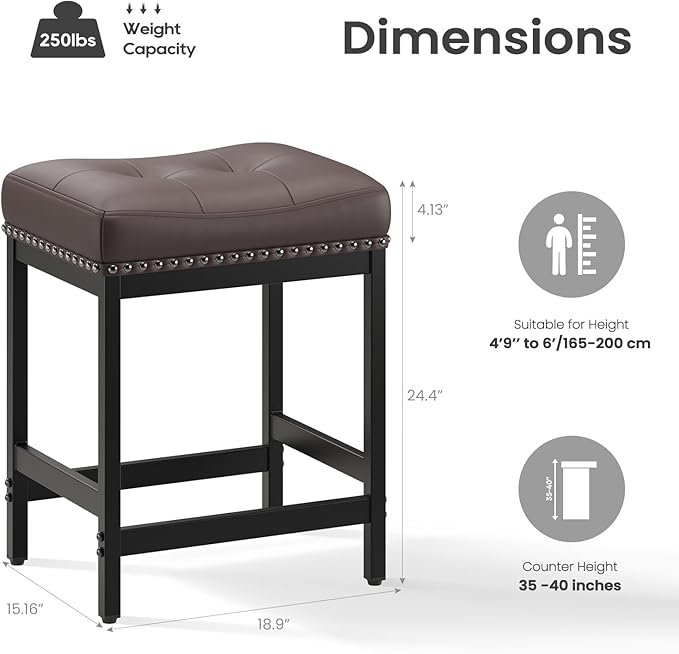 MALOL Set of 6 Saddle Bar Stools Counter Height 24.4”, Backless Barstools - Image 2