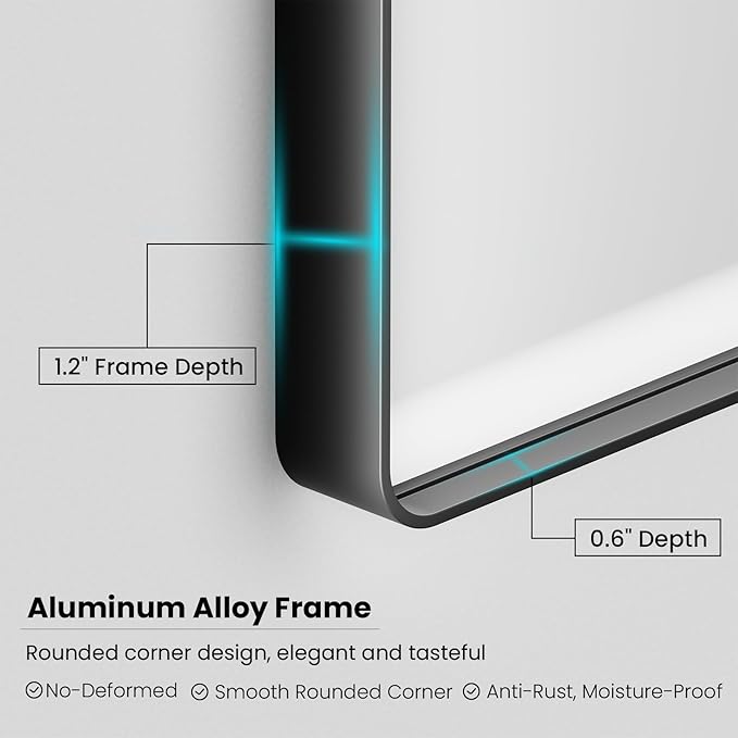 Black Bathroom Mirror 48X40 Inch, Rounded Rectangle Matte Bathroom Vanity Mirror - Image 4