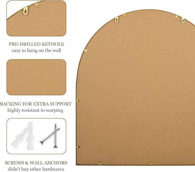 28x26 Inch Arched Bathroom Mirror, Antique Gold Wall Mirror Metal Beaded Frame - Image 7