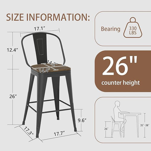 26” Swivel Bar Stools Set of 4, Counter Height Bar Stools Wooden Seat, Metal - Image 2