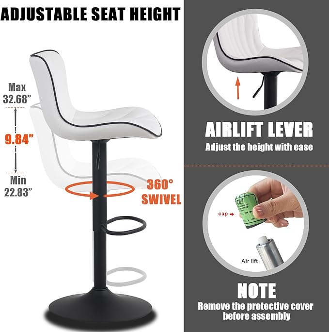 YOUNIKE Single White Bar Stools Modern Swivel Counter Height Bar Chair - Image 3