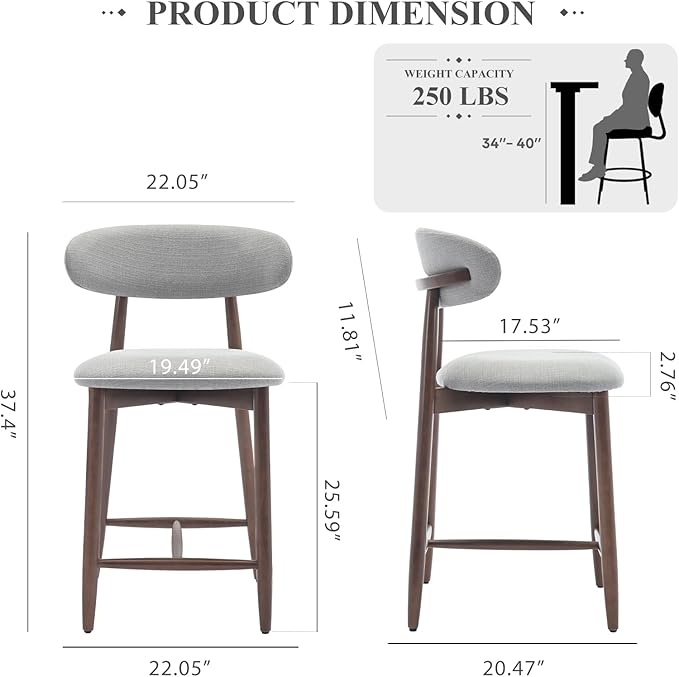 COLAMY Bar Stools Set of 2, Counter Height Bar Stools, Upholstered Counter - Image 2