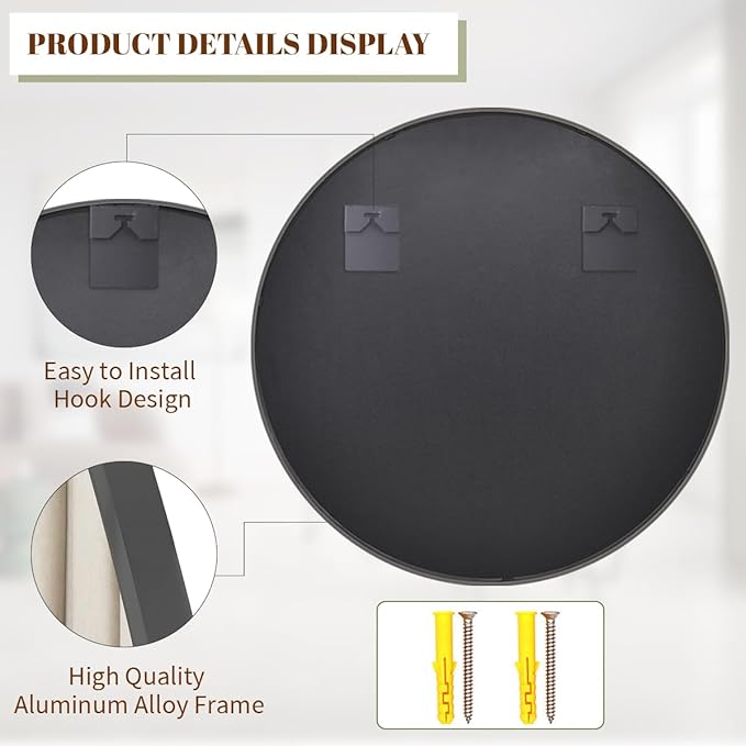 BEAUTYPEAK Circle Mirror Black 36 Inch Wall Mounted Round Mirror - Image 4