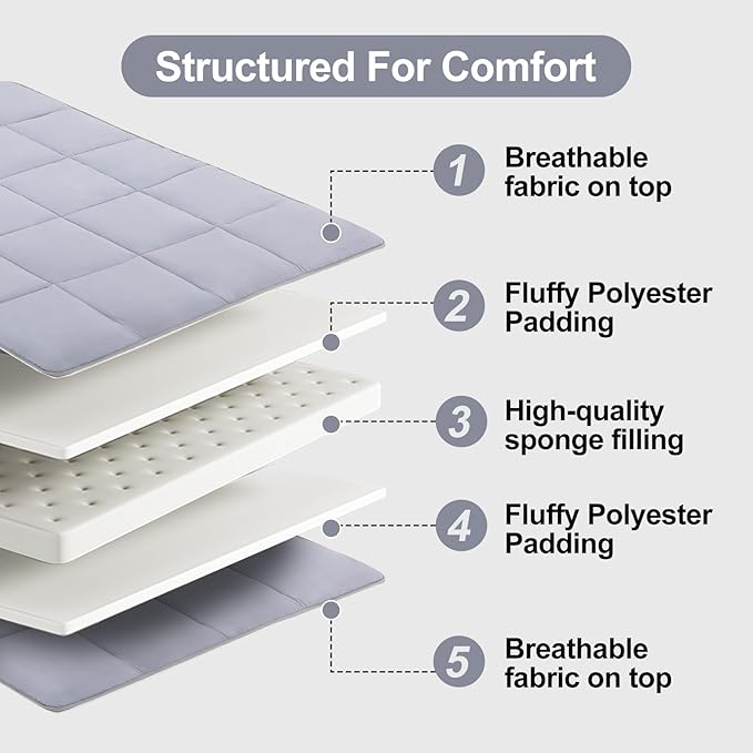 Tiita Queen Memory Foam Mattress Topper, Portable Roll Up Travel Car Camping - Image 9