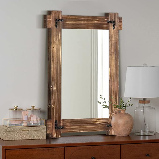 MeMoreCool Farmhouse Rustic Wood Framed Bathroom Mirror, Decorative Wall - Image 6