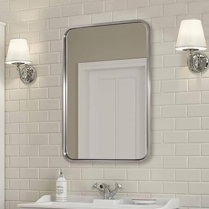 ANDY STAR Mirrors for Wall, 20x28’’ Brushed Nickel Bathroom Mirror, Rounded - Image 3