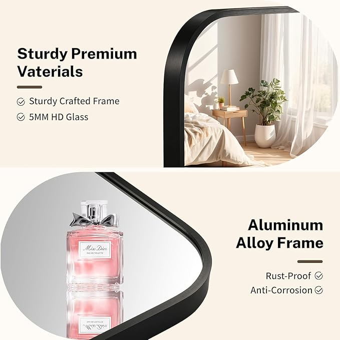 Black Bathroom Mirror, 24x32 Inch Aluminum Frame Rectangle Mirror, Tempered - Image 3