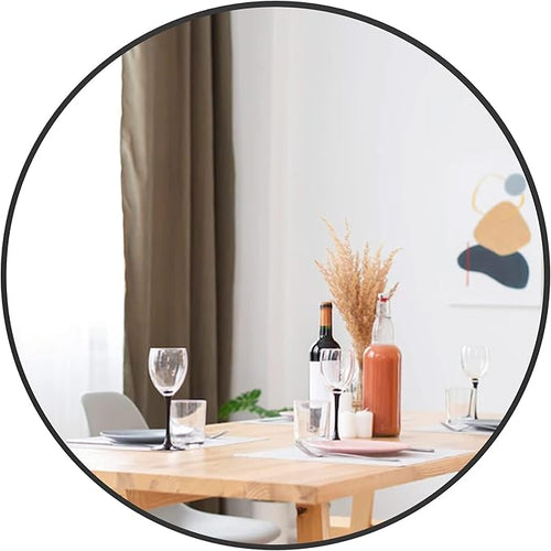 24 inch Round Black Mirror, Brushed Metal Framed Wall Mirror - Image 2