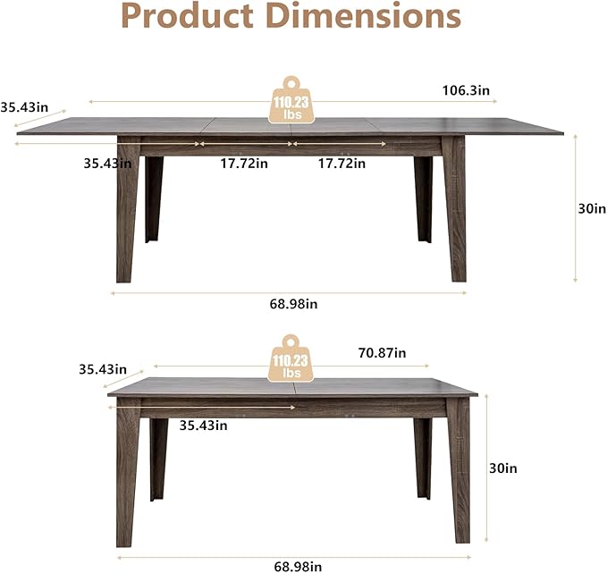 Expandable Dining Table, Large Wood Dining Table - Image 2