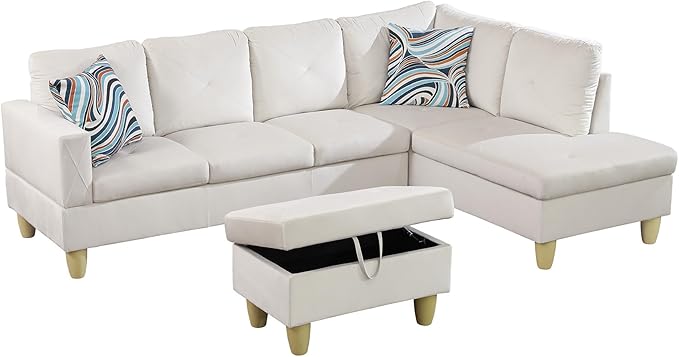 Couches for Living Room Modern L Shaped Couch Comfy Flannel Fabric 3 Pieces - Image 3