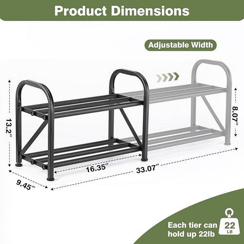 2-Tier Shoe Rack for Closet, Adjustable for Entryway Closet Doorway SturdyMetal - Image 2