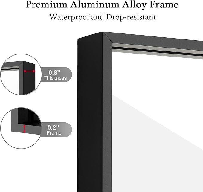 20x40 Inch Black Bathroom Mirror, Copper-Free Mirror, Aluminum Alloy Frame - Image 4