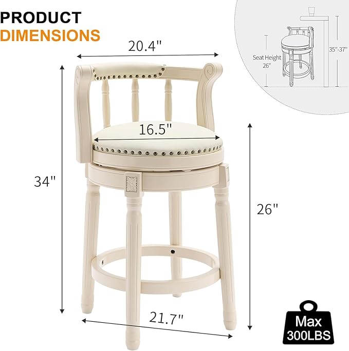 Cow top Leather Wooden Bar Stools, 360 Degree Swivel Bar Height Chair - Image 2