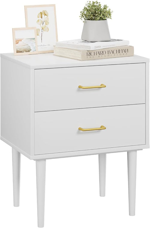26 H White Nightstand with 2 Drawers, Small Night Stand with Gold Handles by Algherohein