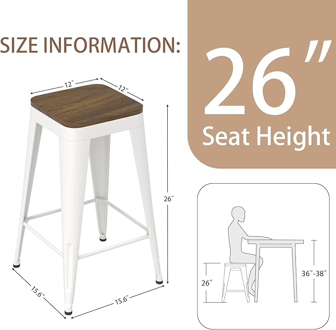 26 inch Backless Bar Stools Set of 4, Indoor Metal Bar Stools - Image 3
