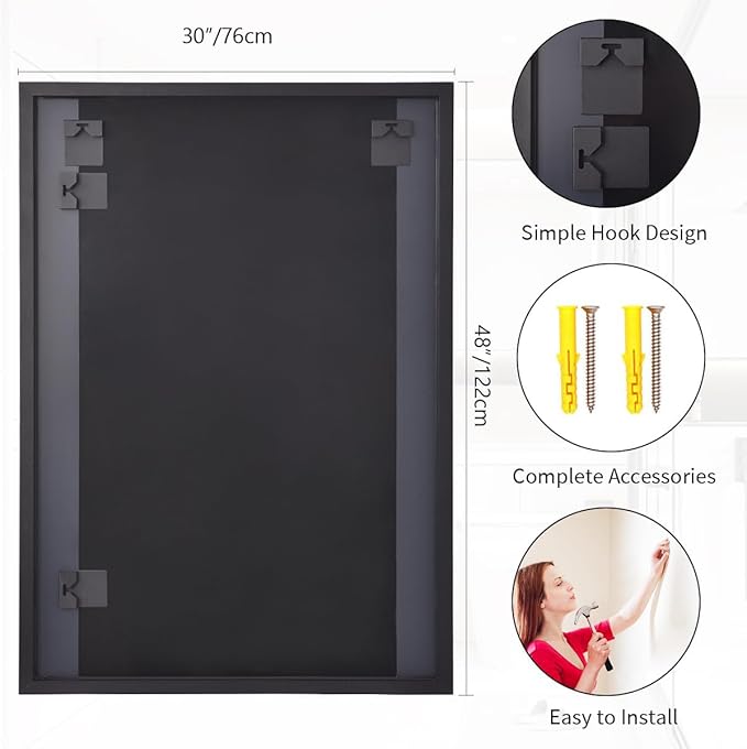 Koonmi Black Mirrors for Wall, 30x48 Inch Bathroom Mirror, Rectangular Wall - Image 7