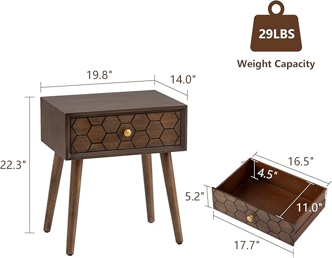 COSIEST Mid-Century Nightstand, Modern MDF Bedside Table, Wood Accent End Table - Image 2