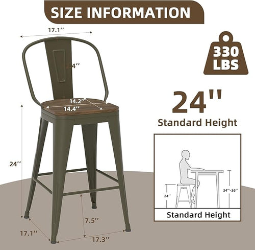 24” Swivel Bar Stools Set of 4, Counter Height Bar Stools Wooden Seat, Metal - Image 2
