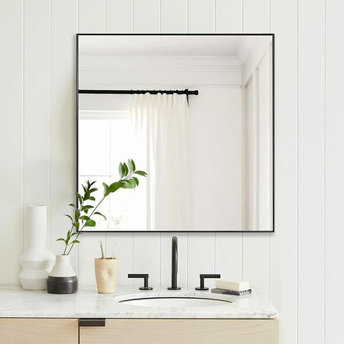 28x28 Inch Black Bathroom Mirror, Copper-Free Aluminum Alloy Frame Vanity Mirror by LEDLUX