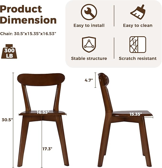 DELAVIN Soild Wood Dining Chairs Set of 4, Oak Wood Kitchen Chairs, Dining Room - Image 3