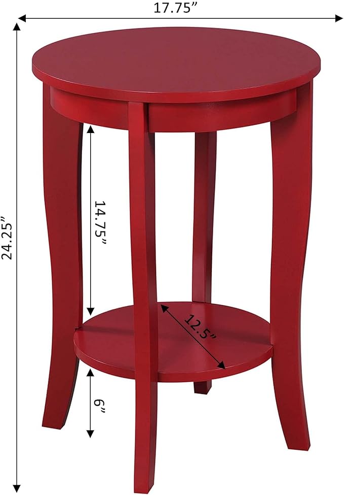 Convenience Concepts American Heritage Round End Table, Cranberry Red - Image 7