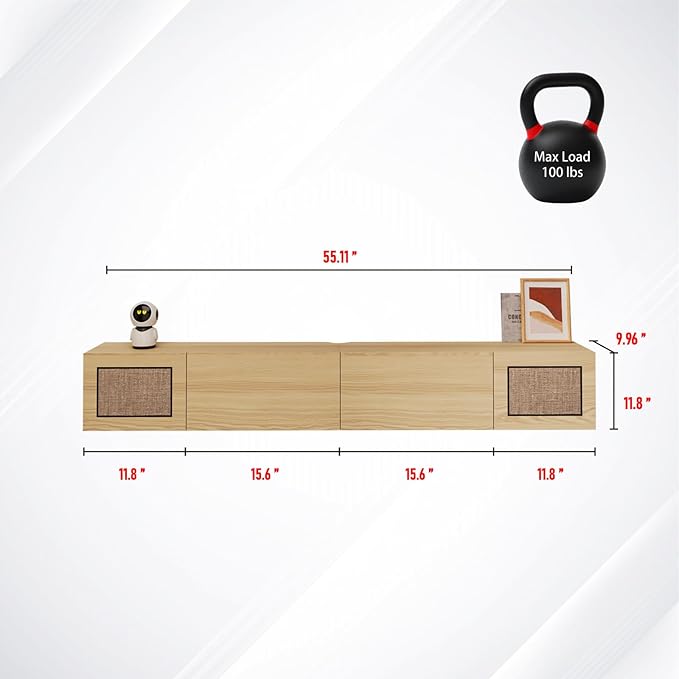 Pmnianhua Boho Floating TV Stand 55", Modern Wall Mounted Media Console - Image 5