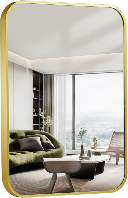 20x28 Inch Bathroom Mirror for Wall, Matte Gold Framed Rectangle Mirror by Titameg