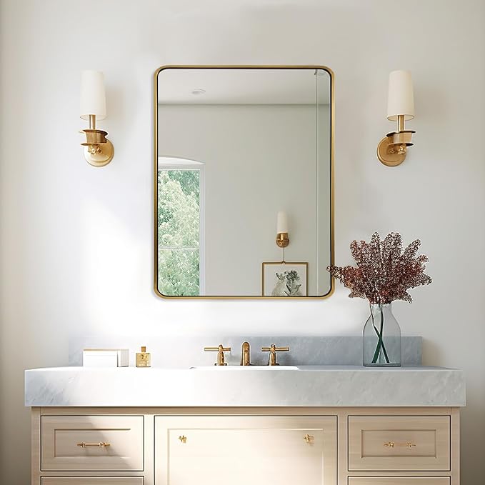 ANDY STAR 24x32 INCH Gold Bathroom Mirror, Brushed Brass Mirror, Rounded - Image 9