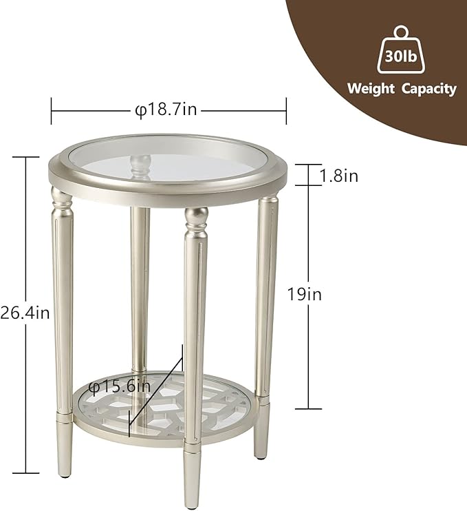 COSIEST Set of 2 Modern Round End Table, 2-Tier Glass Side Table - Image 3