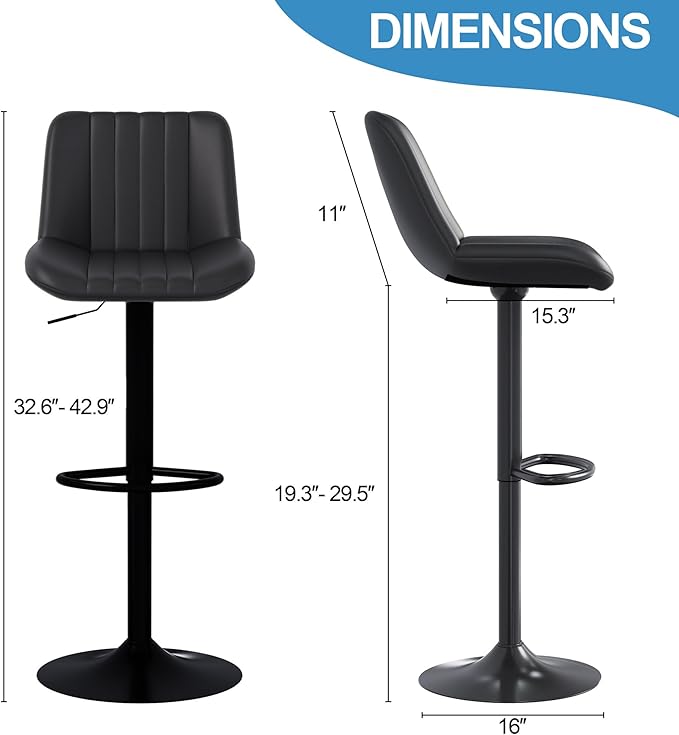 Shintenchi Swivel Bar Stools Set of 4, Adjustable Faux Leather Upholstered - Image 3